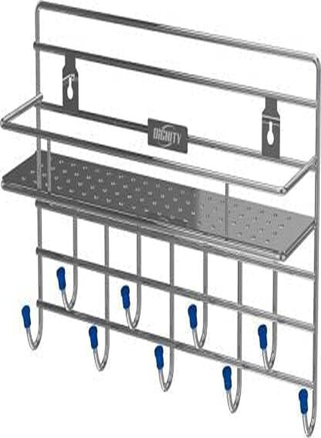 ديجنيتي حامل مفاتيح فولاذي ذو صفيحة فولاذية للزجاجات والمفاتيح (9 خطافات، فولاذ) حامل مفاتيح فولاذي (9 خطافات، فضي) - Image 2